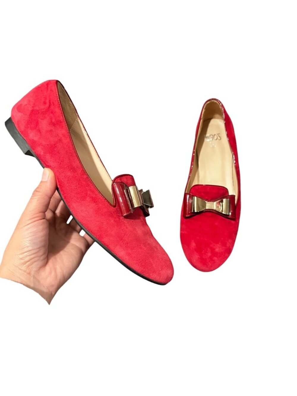 HEGOS Italy Real Suede Ballet Flat Loafers Womens 41 10 Red Bow Classic Preppy